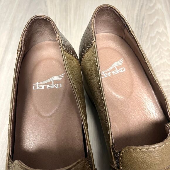 Dansko Heels Women’s 38 Lila Taupe Brown Leather Burnished Nappa Block Loafer - Picture 3 of 8